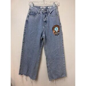 Skinny Fries High Rise Wide Leg Jeans Large Logo Skater Size 3 Y2K 90's